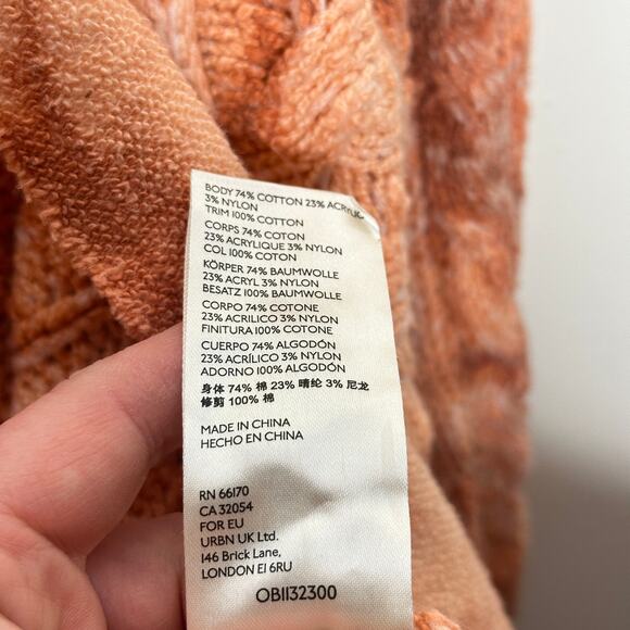 FREE PEOPLE Chunky Tie Dye Cable Knit Cardigan Sweater Orange Sz S {X10} - Picture 5 of 5